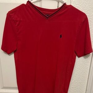 Polo by Ralph Lauren Red V-Neck Polo Shirt with Navy Logo